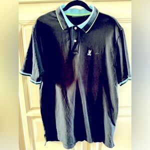 Men’s Psycho Bunny knit polo shirt- dark navy with teal and lime accents